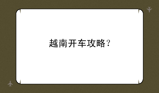 越南开车攻略？