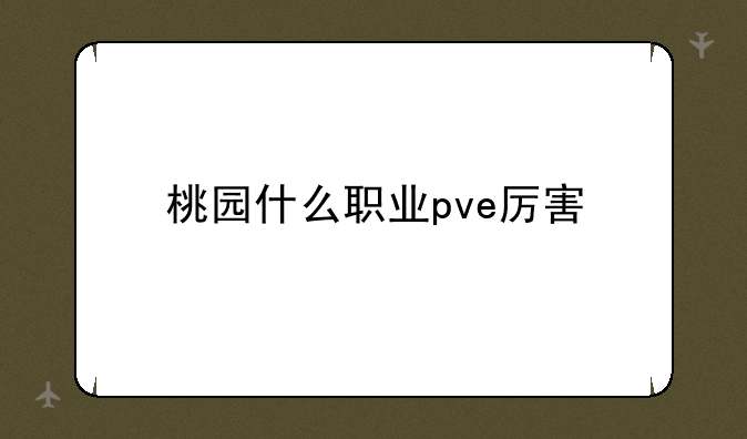 桃园什么职业pve厉害