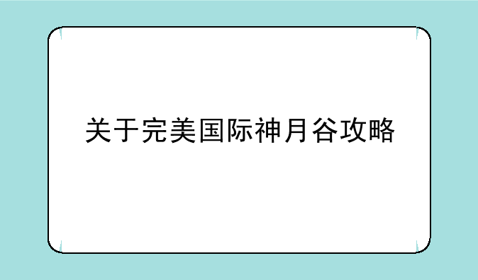 关于完美国际神月谷攻略