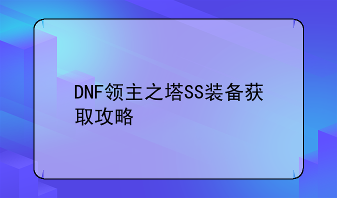 DNF领主之塔SS装备获取攻略