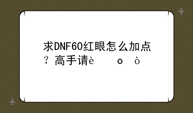 求DNF60红眼怎么加点？高手请进！