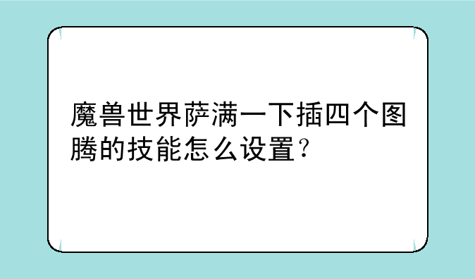 魔兽世界萨满一下插四个图腾的技能怎么设置？