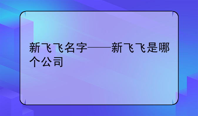 新飞飞名字——新飞飞是哪个公司