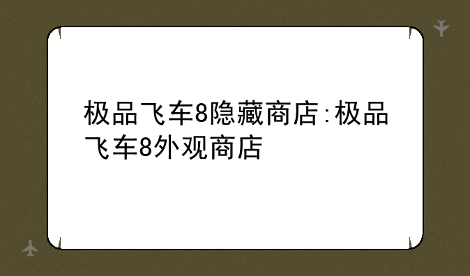 极品飞车8隐藏商店:极品飞车8外观商店