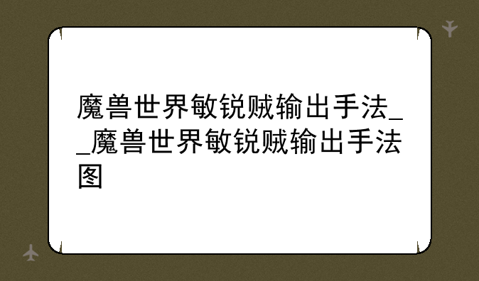 魔兽世界敏锐贼输出手法__魔兽世界敏锐贼输出手法图