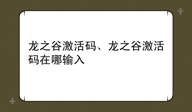 龙之谷激活码、龙之谷激活码在哪输入