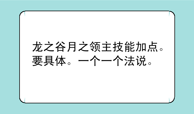 龙之谷月之领主技能加点。要具体。一个一个法说。