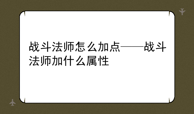 战斗法师怎么加点——战斗法师加什么属性